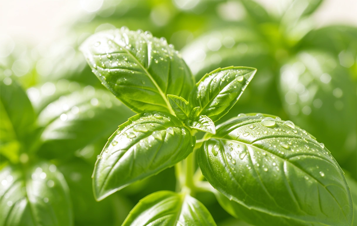 Détail de basilic frais